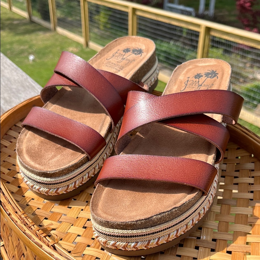Jellypop Brown Leather Platform Sandals